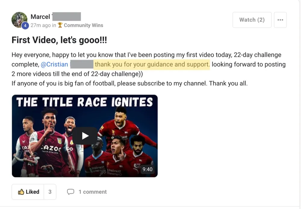 Win posted by Marcel